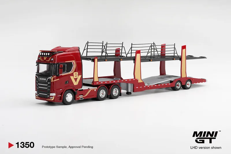Scania 770S A6x4NA Car Transporter V8 50th anniversary + Car transporter Red